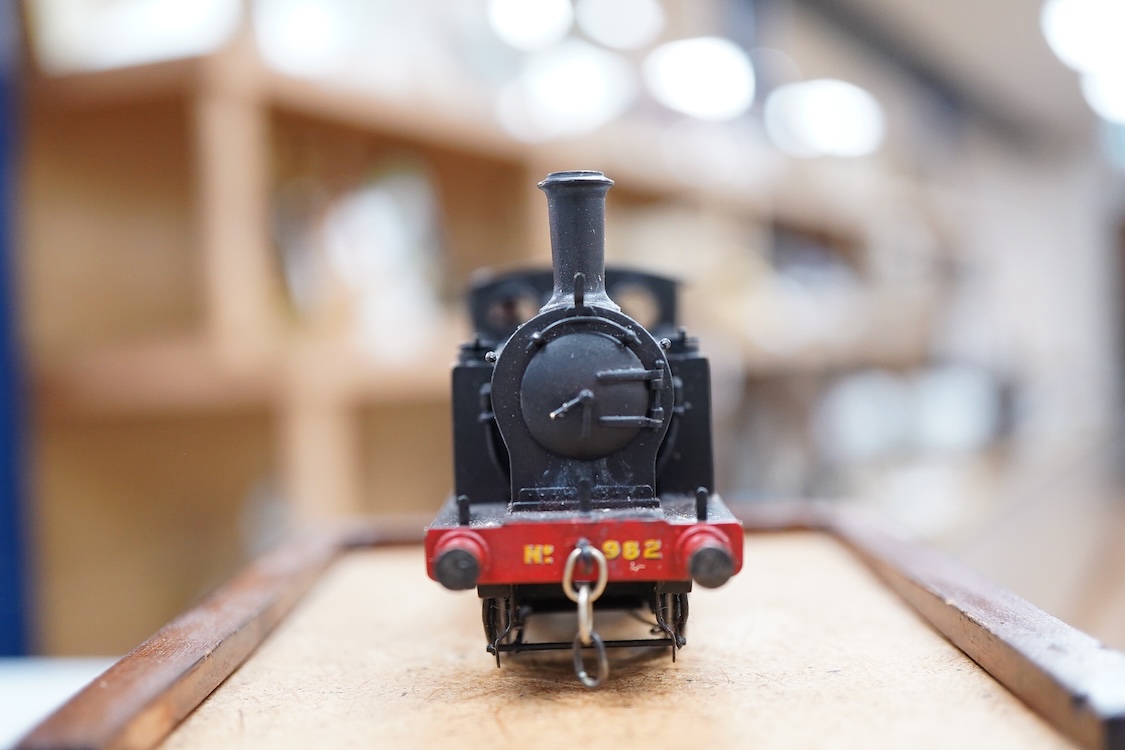 An EM gauge scratch built model railway locomotive by John Worsley, an LNER 0-4-0T, 982, a highly detailed model with opening smoke box door showing the details of the blast pipe and boiler tube ends, sprung buffers, ope